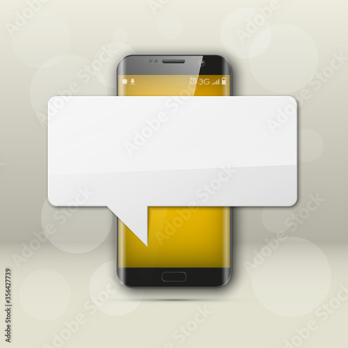 New model Mobile phone with platform for communication. Cell mobile short message. Smartphone blank colloquial cloud banner. Cellular empty advertising poster.