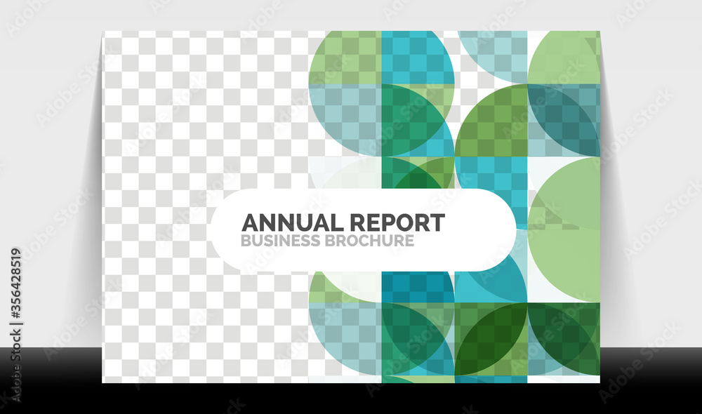 Horizontal A4 business flyer annual report template, circles and triangle style shapes modern geometric design for brochure layout, magazine or booklet Horizontal A4 business flyer annual report template, circles and triangle style shapes modern geometric design for brochure layout, magazine or booklet