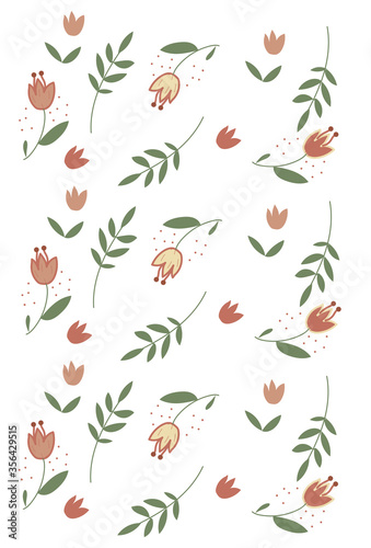 Cute tulips pattern. White background. red flowers