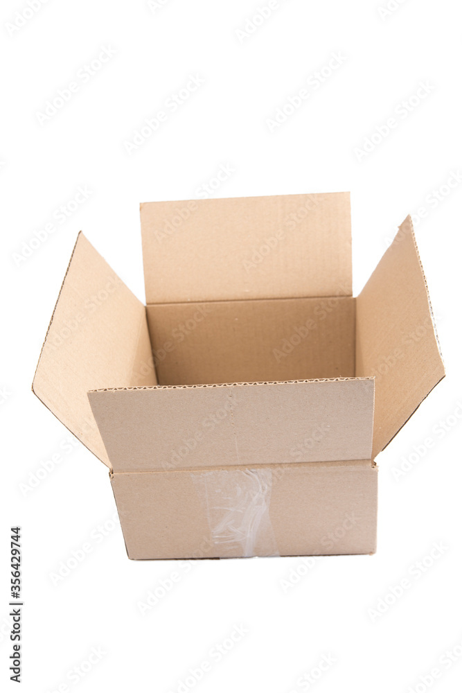 isolated close up shot of a single open blank brown empty carton cardboard box on a white background isolated close up shot of a single open blank brown empty carton cardboard box on a white background
