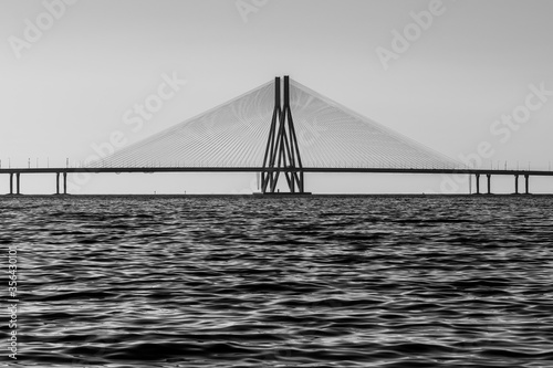 An evening by the beach: Bandra Worli Sea Link, Mumbai View during Sunset, Black and White, Noir