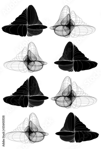 Three dimensional geometric functions pattern. Black and white