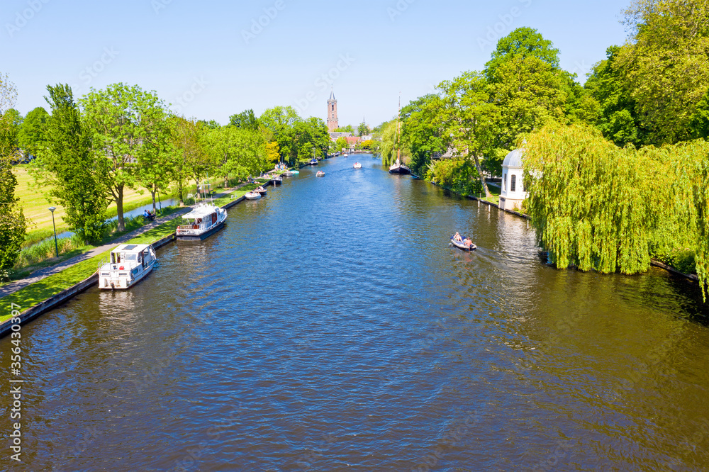 Aerial from the river Vecht in the countryside from the Netherlands