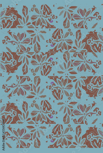 Floral pattern. Slim petal wildflower. Blue background