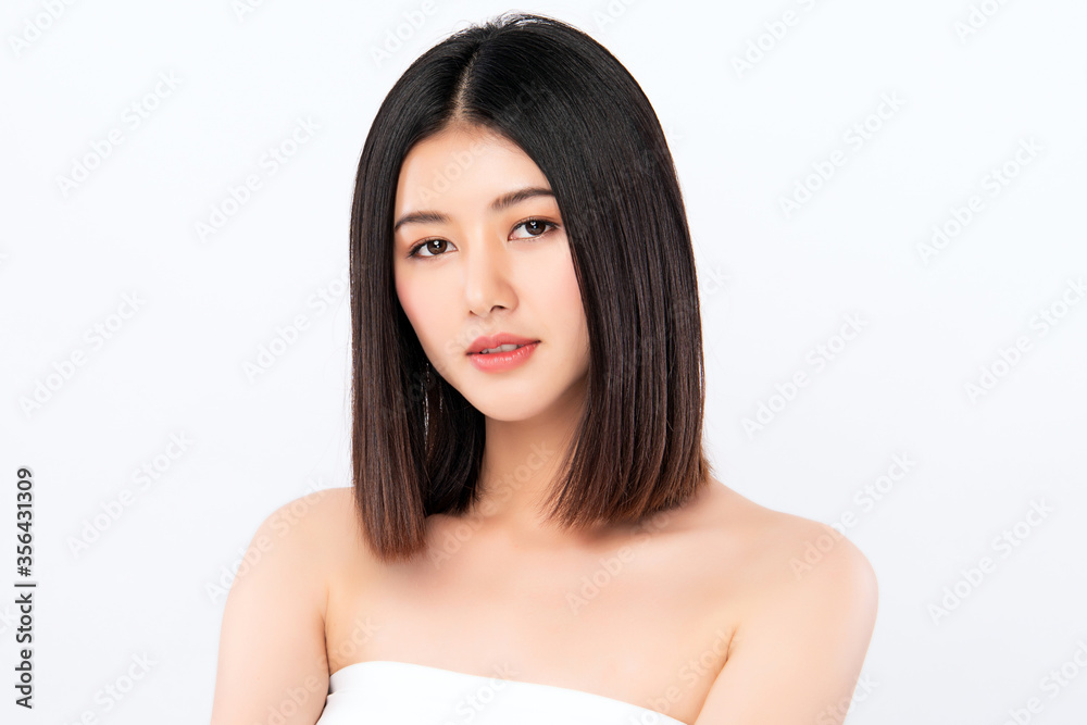 Beautiful Young Asian Woman with Clean Fresh Skin. Face care, Facial treatment, Cosmetology, beauty and healthy skin and cosmetic concept, woman beauty skin isolated on white background Beautiful Young Asian Woman with Clean Fresh Skin. Face care, Facial treatment, Cosmetology, beauty and healthy skin and cosmetic concept, woman beauty skin isolated on white background