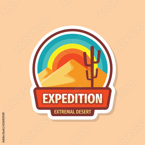 Desert extremal expedition badge design. Adventure outdoor concept logo. Vector illustration. 
