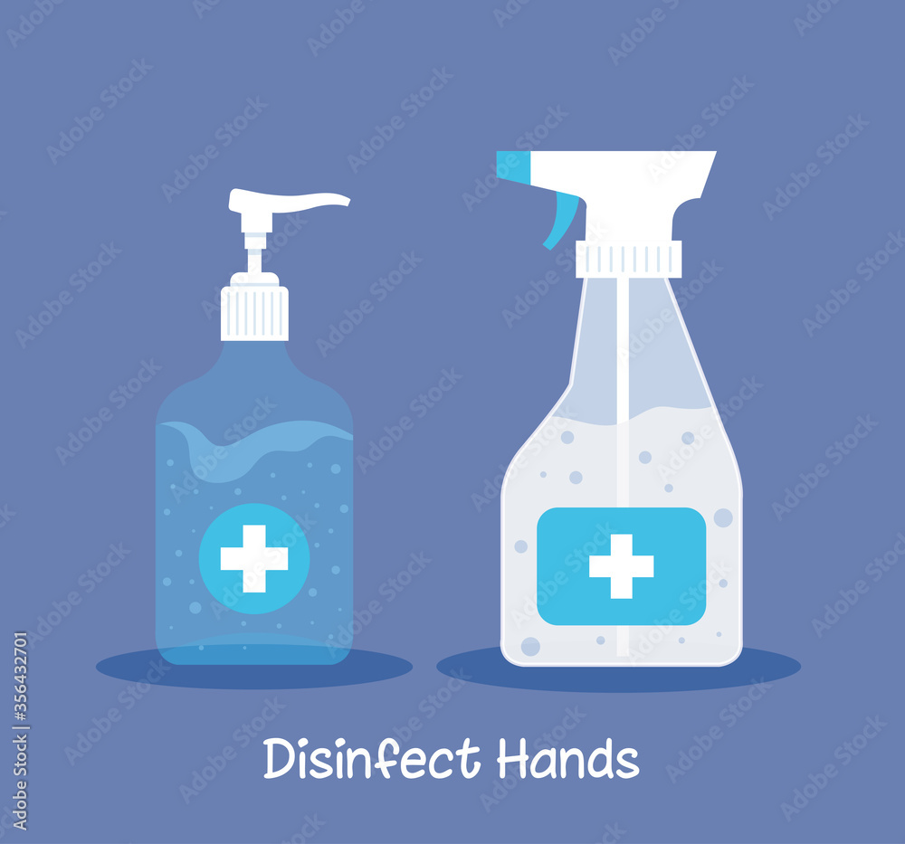 hand sanitizer bottles, washing gel, self protect from covid 19 vector illustration design hand sanitizer bottles, washing gel, self protect from covid 19 vector illustration design