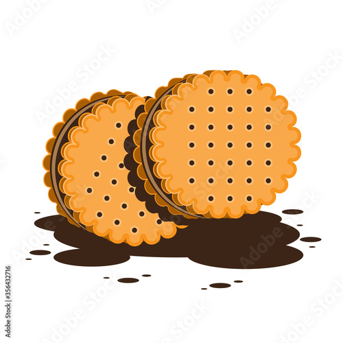 Sandwich cookies or crackers with chocolate filling on a white isolated background. Vector image