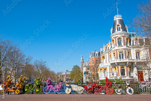 Bikes decorated with flowers in Amsterdam the Netherlands