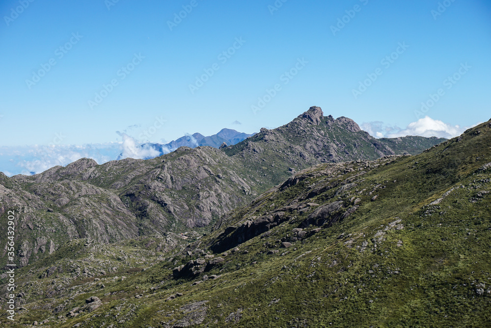 View of Couto Stone (Morro do Couto) on a beautiful sunny day in winter. Itatiaia National Park. Serra da Mantiqueira. Brazil.