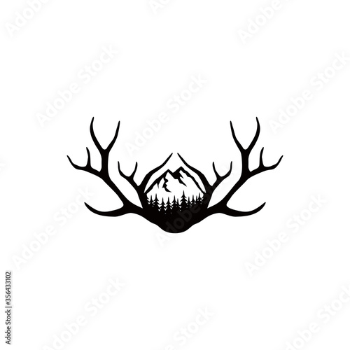 antler silhouette vector illustration. mountain, horns, vector, antlers, deer, antelope, animal, hunting, elk, wildlife, hunter, silhouette, nature