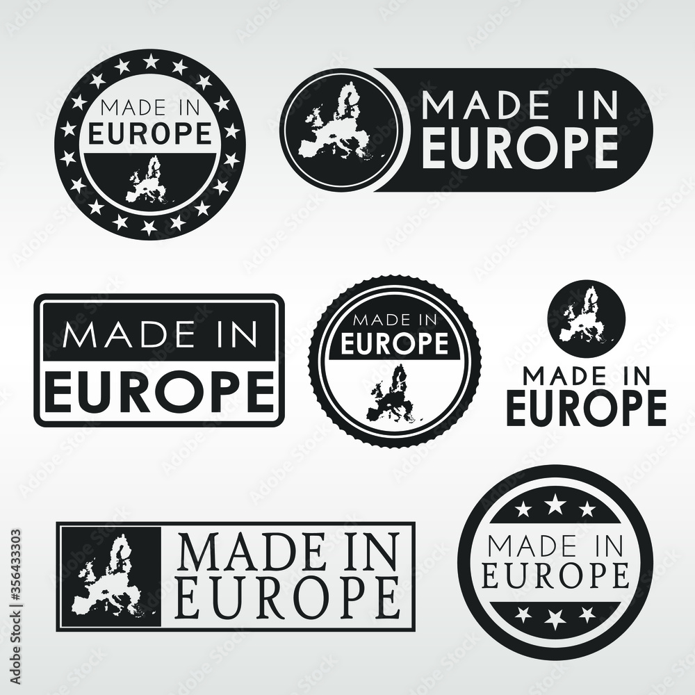 Stamps of Made in Europe Set. European Product Emblem Design. Export Vector Map.