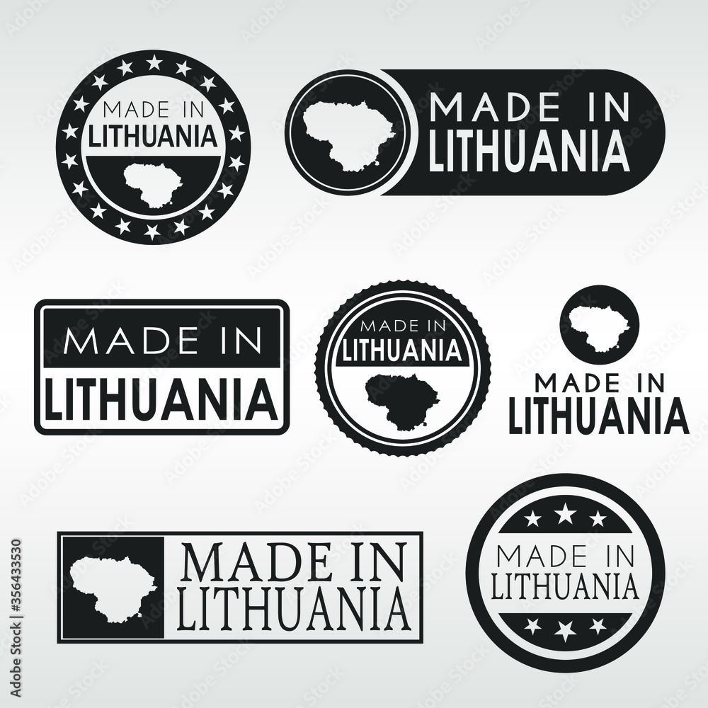 Stamps of Made in Lithuania Set. Product Emblem Design. Export Vector Map.
