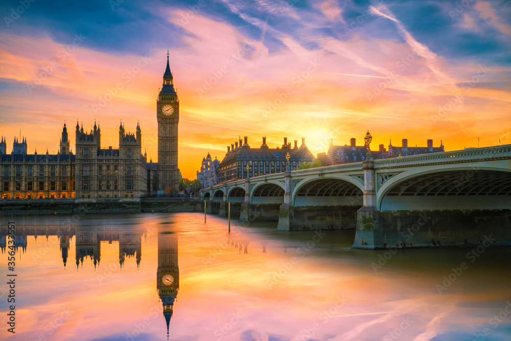 Big Ben famous landmark of London at sunset. England