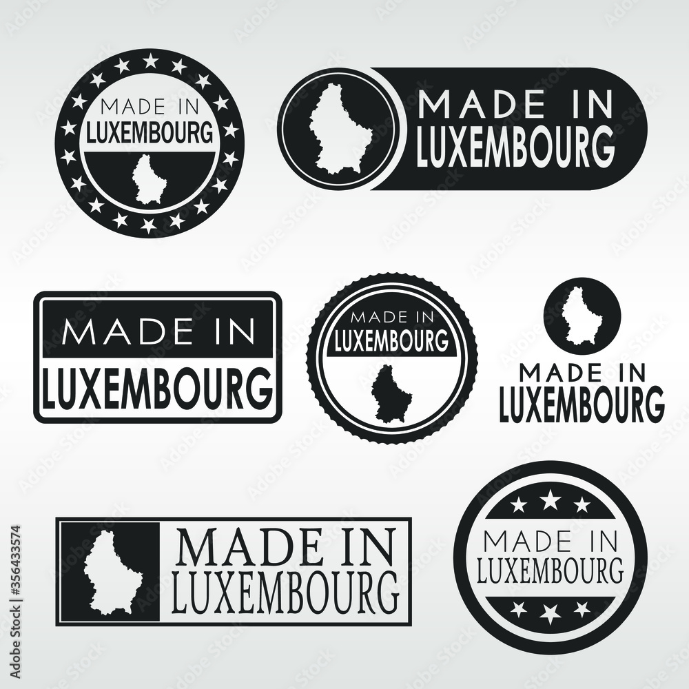 Stamps of Made in Luxembourg Set. Product Emblem Design. Export Vector Map.
