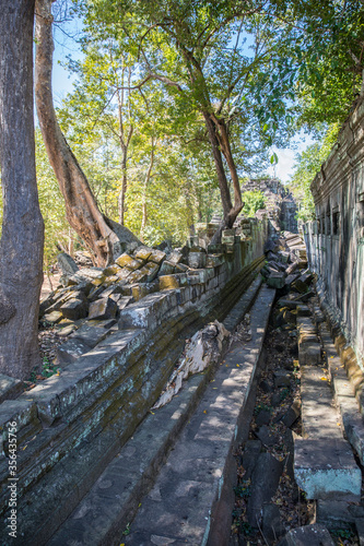 Beng Mealea temple ruins and banyan tree  the Angkor Wat style located east of the main group of temples at Angkor  Siem Reap  Cambodia.