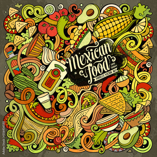 Mexican food hand drawn vector doodles illustration. Cuisine poster design.