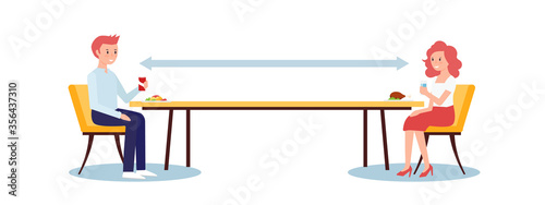 Social distancing concept illustration showing people in a restaurant