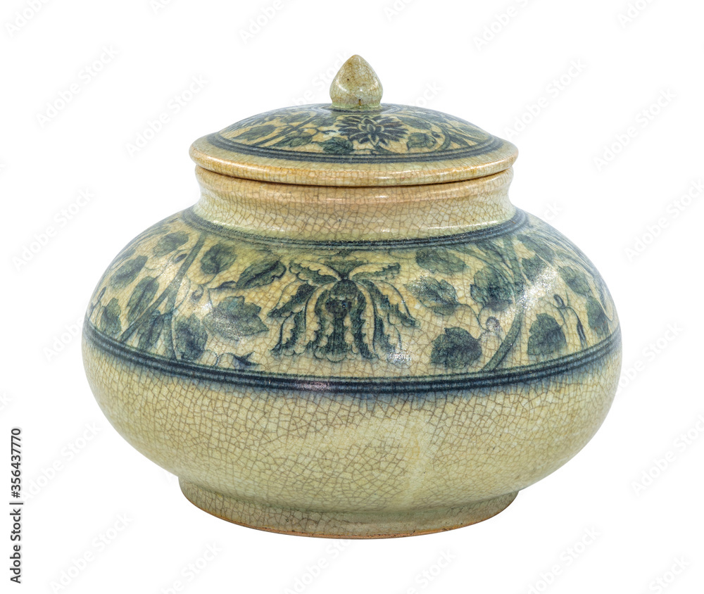 a traditional chinese porcelain jar in Dark blue and white color with lid a traditional chinese porcelain jar in Dark blue and white color with lid