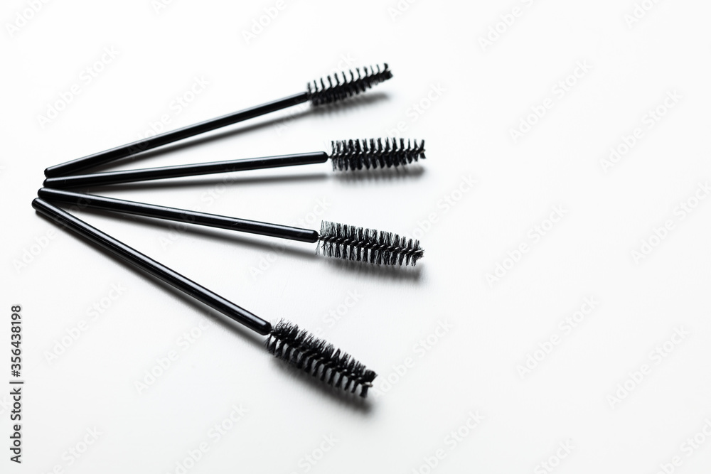 Hygiene for makeup disposable makeup applicator for eyelashes and eyebrows. Virus free makeup. Top view. Hygiene for makeup disposable makeup applicator for eyelashes and eyebrows. Virus free makeup. Top view.