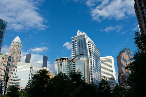 Sky view of finance district Charlotte NC from Marshall Park. © TakakoPhillips