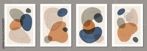 Set of minimal posters with abstract organic shapes composition in trendy contemporary collage style