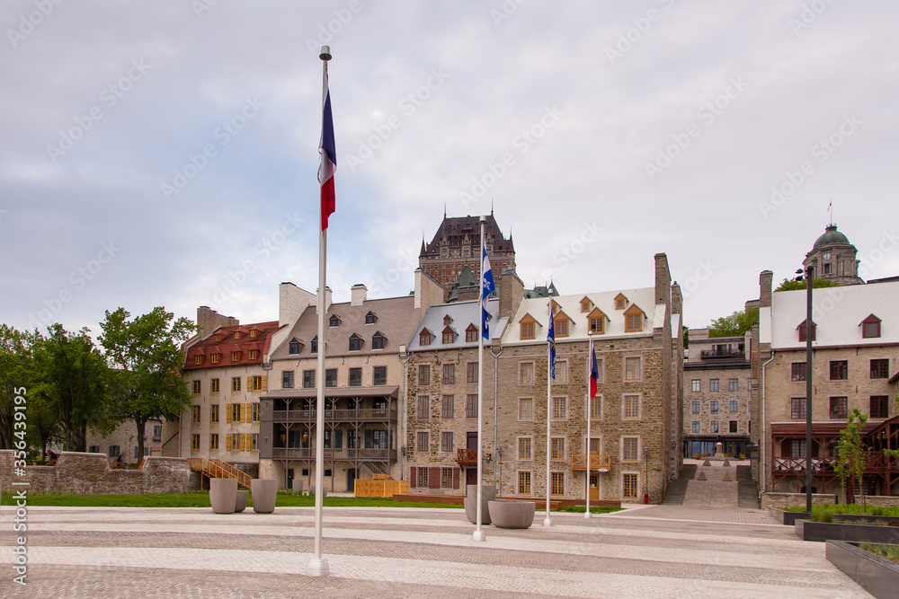 Patrimonial houses on Place de Paris, Dalhousie Street, in the Petit-Champlain lower town area, Quebec City, Quebec, Canada