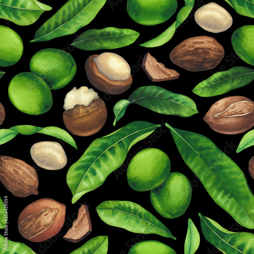 Canvas Print Seamless pattern of watercolor shea plants. Hand painted design