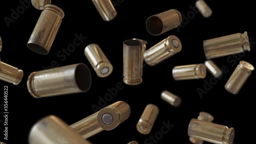 Animation of flying empty bullet shells on a black background