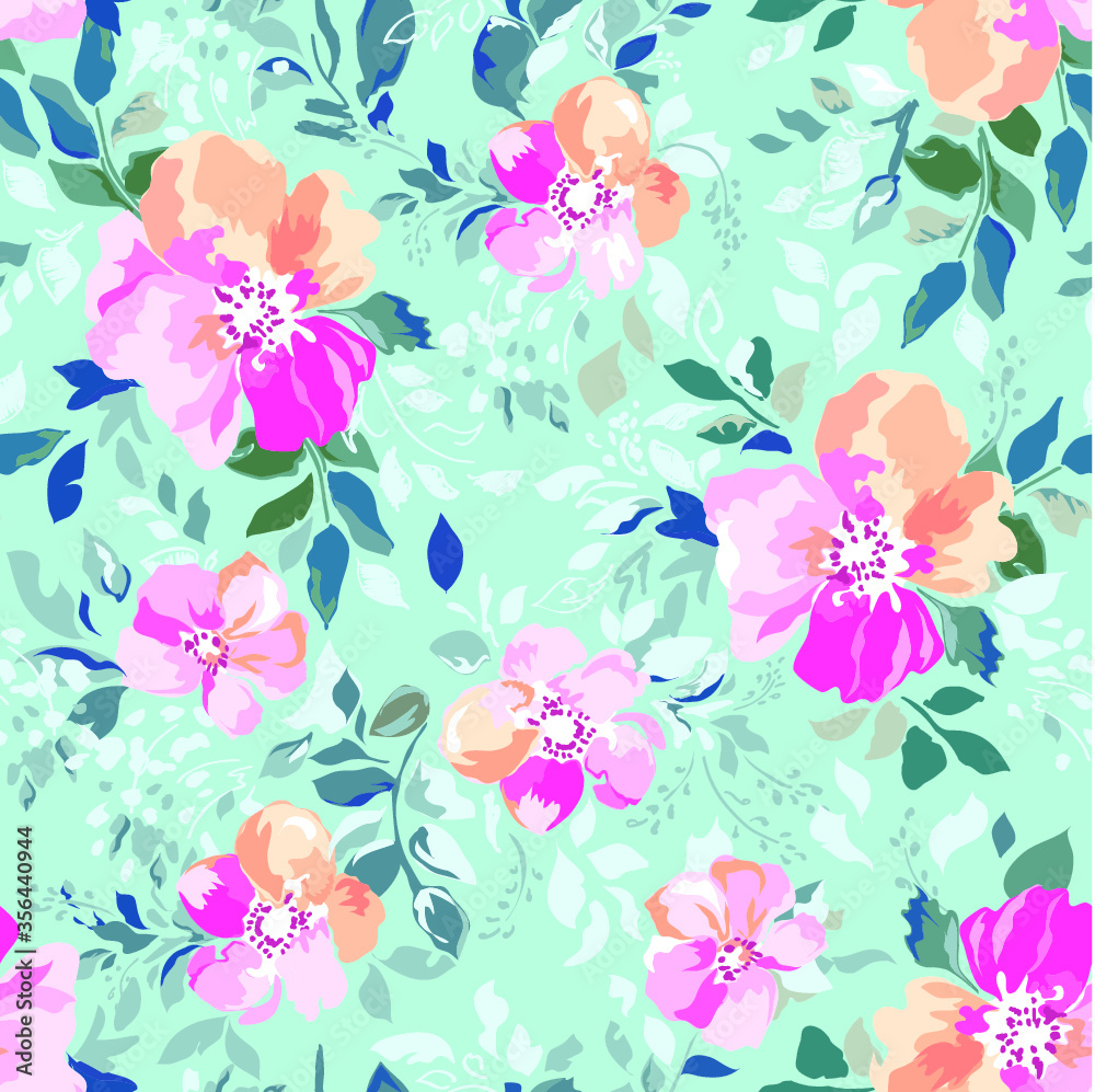 cute and soft illustration of flowers - seamless vector background