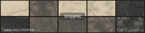 Set of 10 Topographic map contour backgrounds. Topo map with elevation. Contour map vector. Geographic World Topography map grid abstract vector illustration .