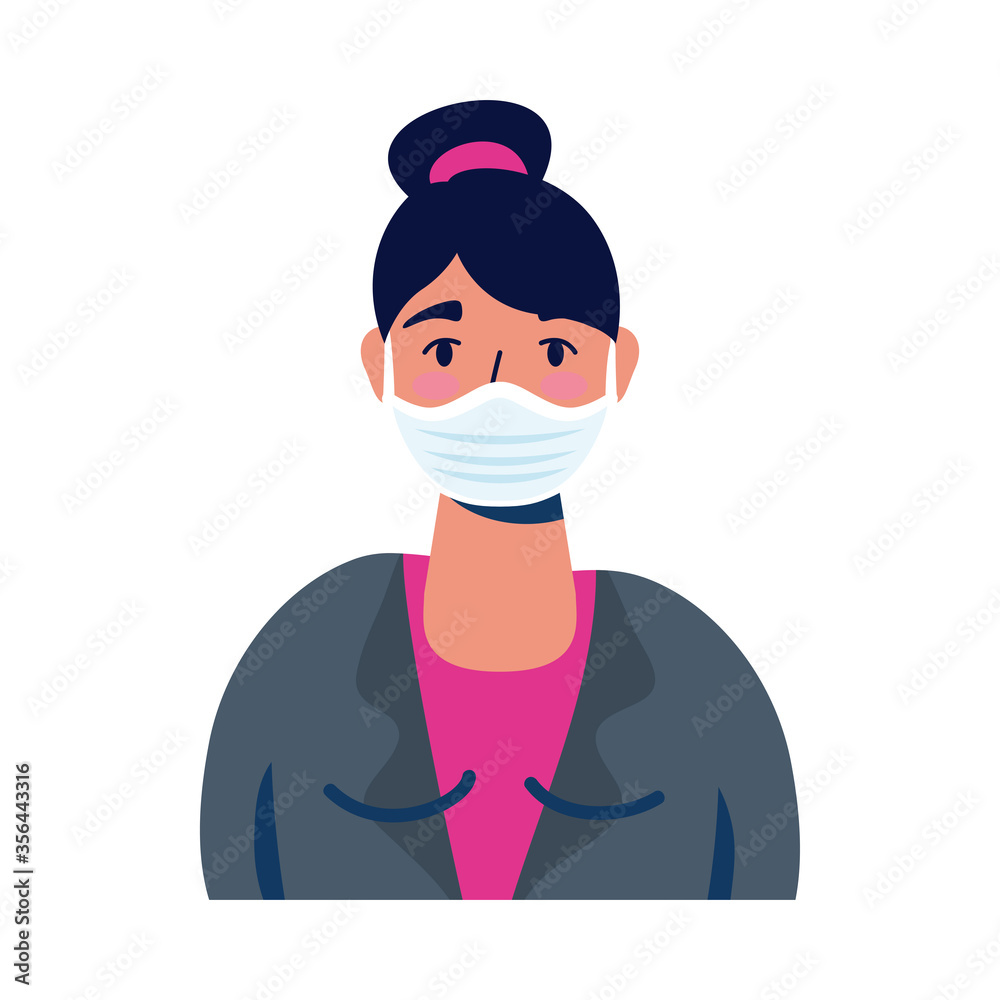 young woman wearing medical mask character young woman wearing medical mask character