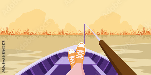 The young man was waiting for the fish to be comfortably trapped in a river.
Illustration about sleep on the boat.