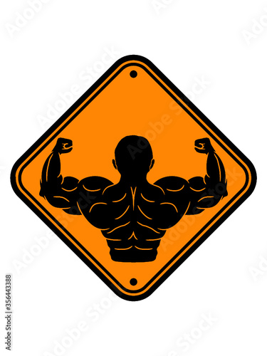 Vorsicht Bodybuilder Hinweis Schild Mann Kerl Junge