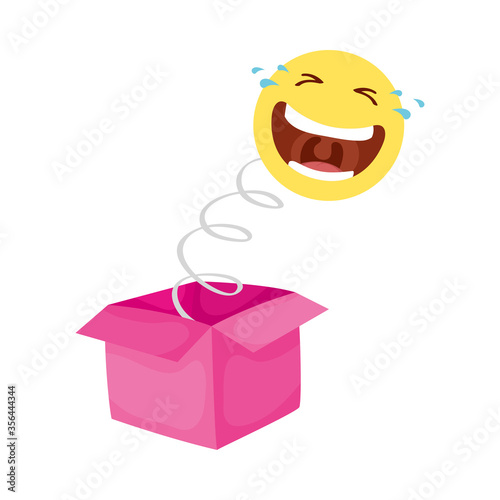 crazy emoji face in surprise box fools day