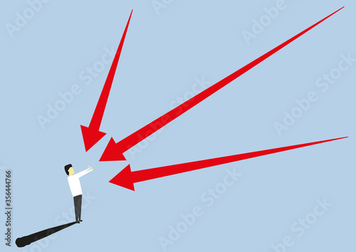 Person stopping stress arrows pointing towards them