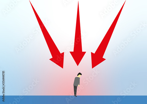Red arrows of pressure bearing down on person