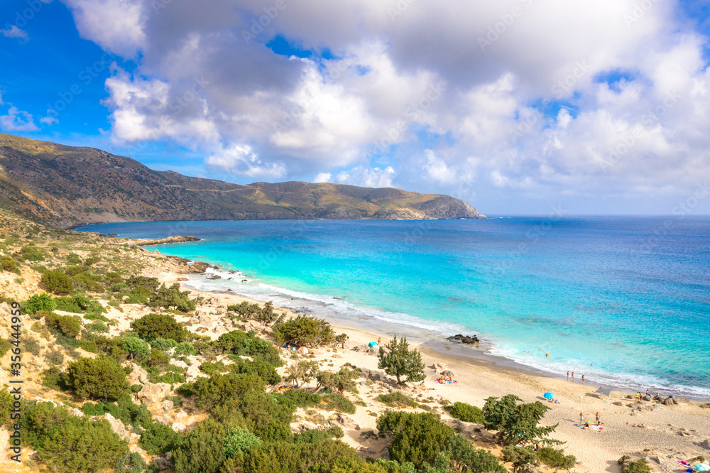 Fototapeta premium The popular sandy beach of Kedrodasos near Elafonisi, Chania, Crete, Greece.