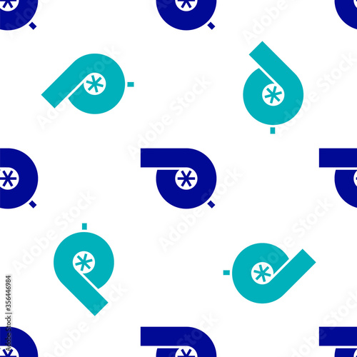 Blue Automotive turbocharger icon isolated seamless pattern on white background. Vehicle performance turbo. Turbo compressor induction. Vector Illustration.