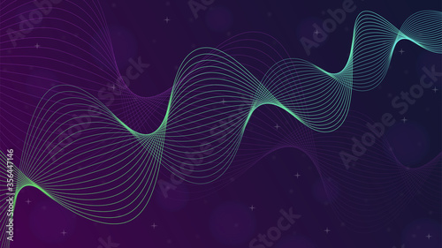 Abstract dark futuristic space background with a bright wave into outer space, stars, and copy space for your text