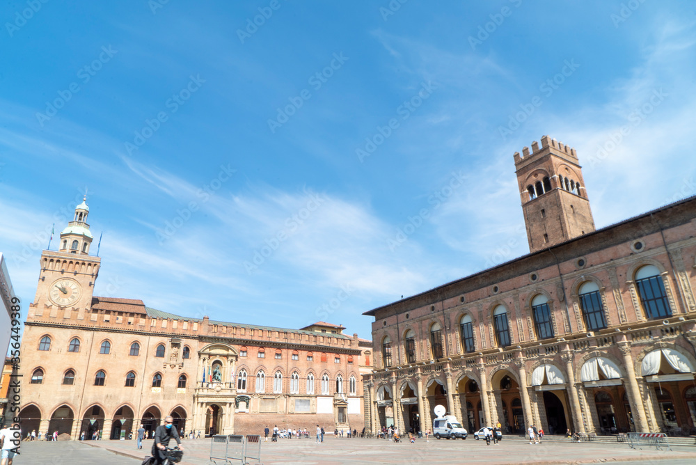 The view of Piazza Maggiore in Bologna Italy