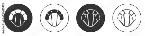 Black Parachute icon isolated on white background. Extreme sport. Sport equipment. Circle button. Vector Illustration.