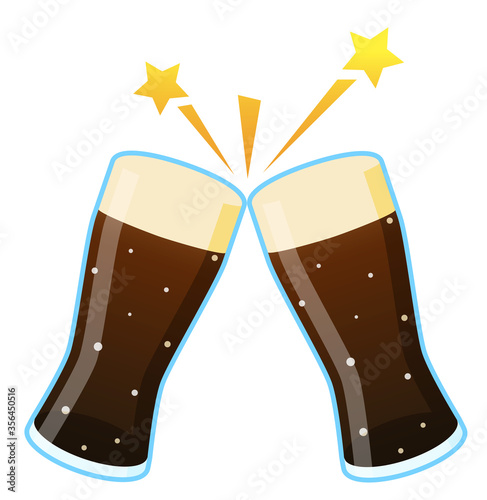 グラスビールで乾杯：黒ビール