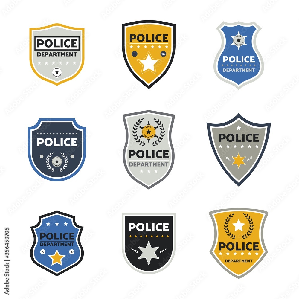 Cartoon police badge set isolated on white background