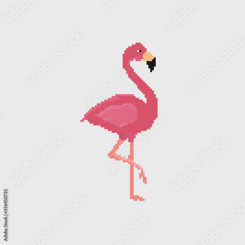 Pixel art pink flamingo detailed illustration isolated vector