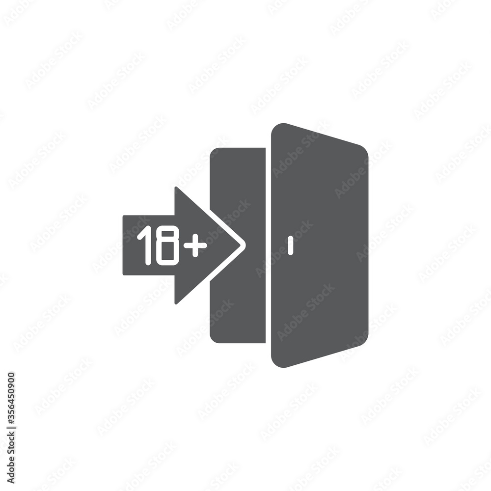 Eighteen plus age limit sign vector icon isolated on white background Eighteen plus age limit sign vector icon isolated on white background