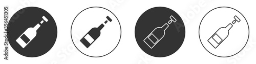 Black Opened bottle of wine icon isolated on white background. Circle button. Vector Illustration.