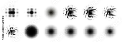 12 Halftone Circle BIG Set. Popart grange clipart. Abstract round halftone circle vector. Artistic artwork design of halftone circle dots on white background vector set.