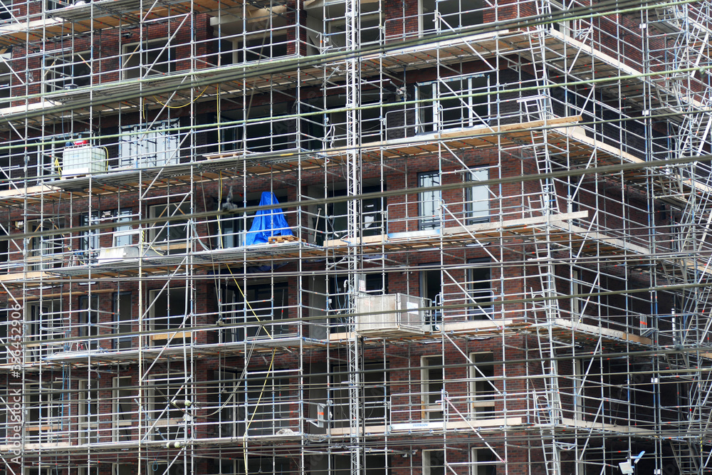 Large scaffold at a construction site in progress in Amersfoort, Netherlands
