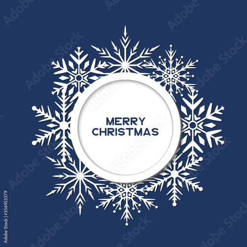 Merry Christmas frame with snowflakes. Magic holiday border. Vector isolated winter festive wreath for greeting card.